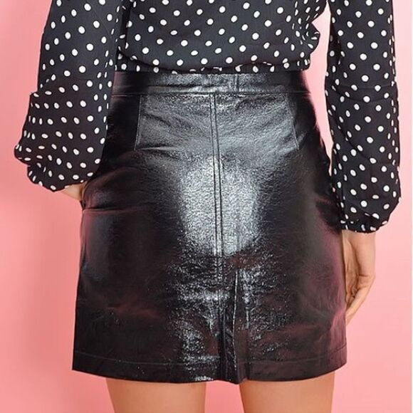 MinkPink Coyote Faux Leather Black Mini Skirt - Picture 2 of 11